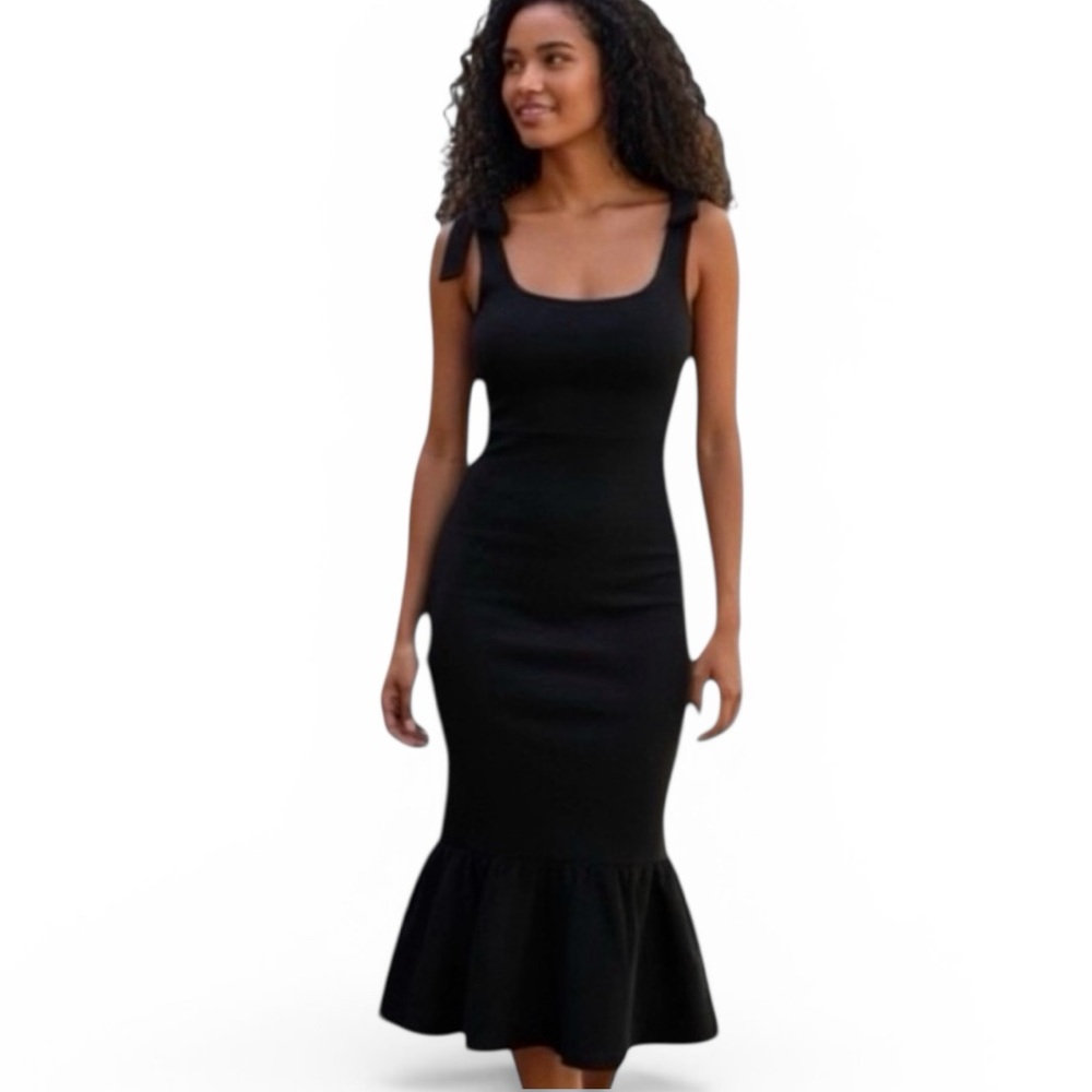 Likely Black Midi Mermaid Dress with Tie Straps